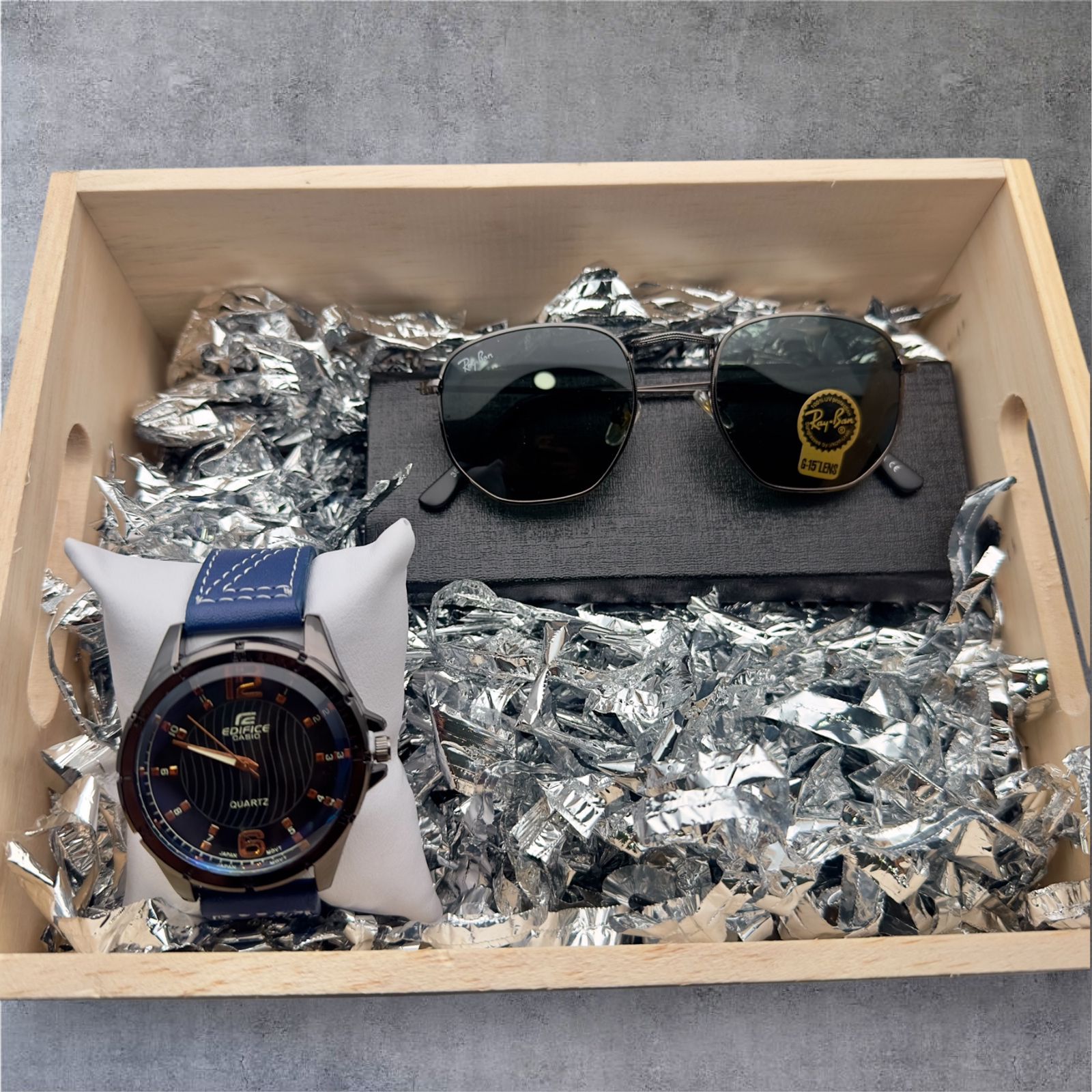 Combo Premium: Reloj + Gafa + Caja de Presentación en Mader