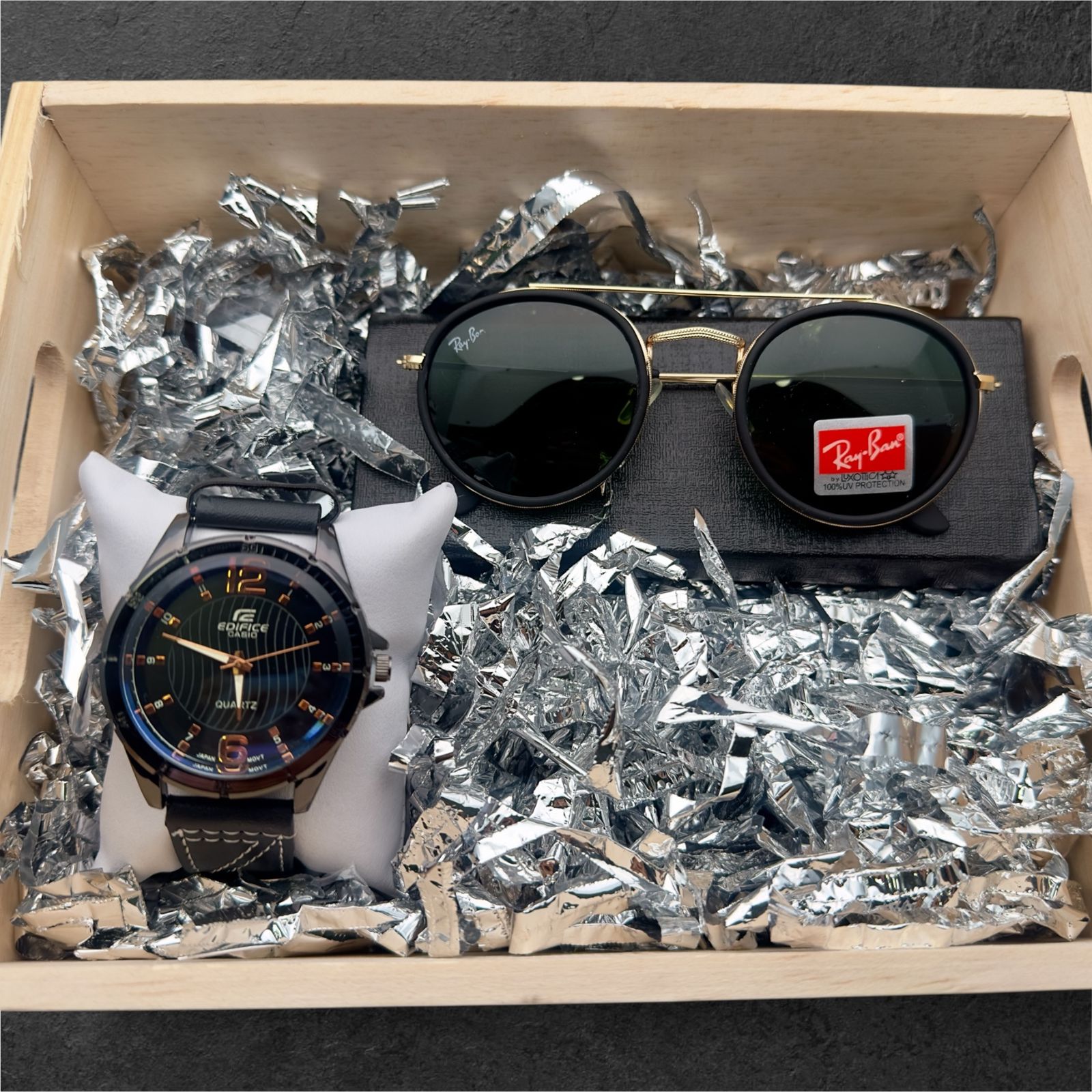 Combo Premium: Reloj + Gafa + Caja de Presentación en Mader